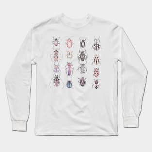 Beetles in Pinks Purples Black and White Long Sleeve T-Shirt